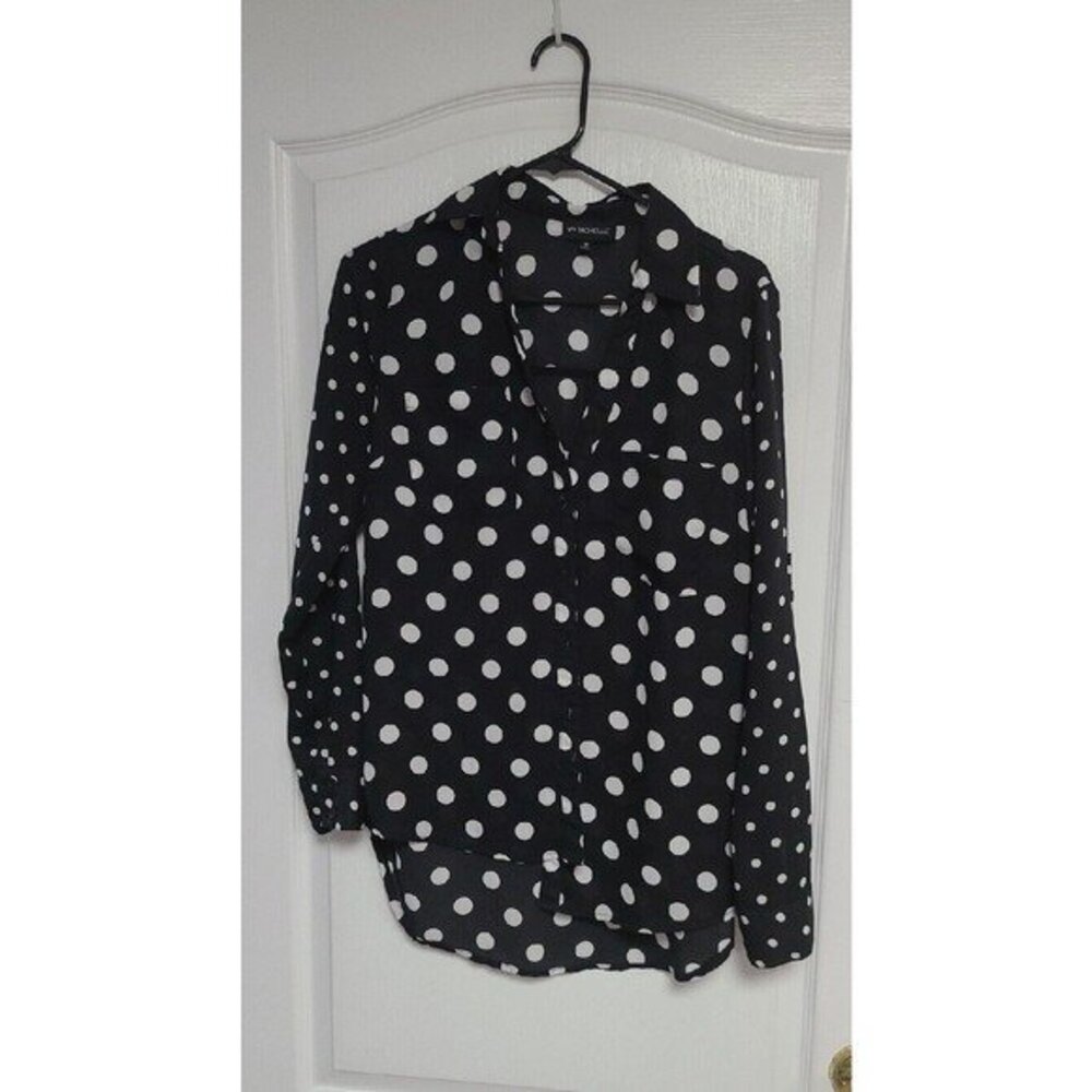 My Michelle Polka Dot Blouse Black White Sheer Long Sleeve Size M - Used